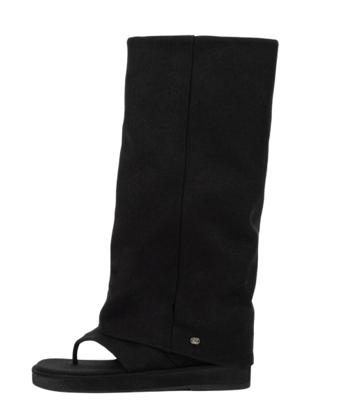 DIFFERSHOE（ディファーシュー）の「ノアール ロングブーツ 6.5CM [リネン ブラック]（ブーツ・レディース・ブラック・22cm/22.5cm/23cm/23.5cm/24cm/24.5cm/25cm）」の6枚目の写真