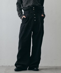 Layered High-Waisted Pinstripe Wide-Leg Slacks / レイヤードハイウエスト ピンストライプワイドスラックス