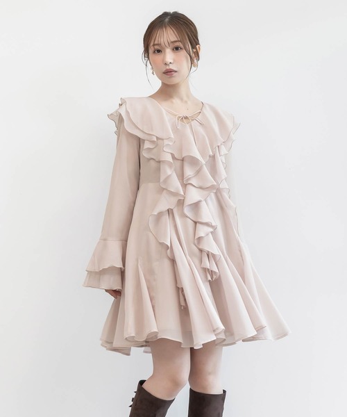 RANDA(ランダ)の「ラッフルフリルミニワンピース(ワンピース・レディース・ピンク/アイボリー/ブラック・1/0)」の3枚目の写真
