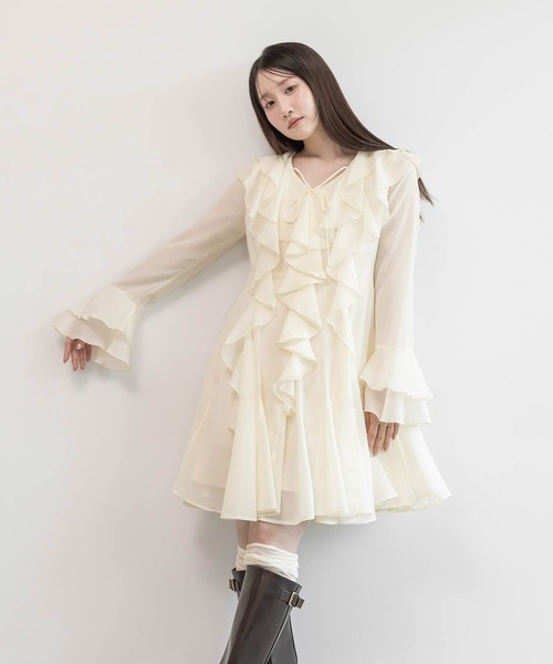 RANDA(ランダ)の「ラッフルフリルミニワンピース(ワンピース・レディース・ピンク/アイボリー/ブラック・1/0)」の1枚目の写真
