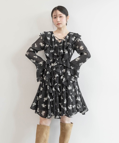 RANDA(ランダ)の「ラッフルフリルミニワンピース(ワンピース・レディース・ピンク/アイボリー/ブラック・1/0)」の2枚目の写真