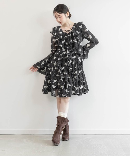 RANDA(ランダ)の「ラッフルフリルミニワンピース(ワンピース・レディース・ピンク/アイボリー/ブラック・1/0)」の17枚目の写真