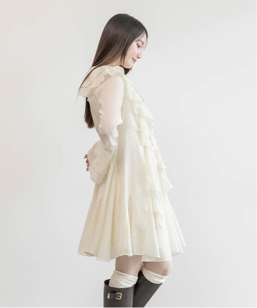 RANDA(ランダ)の「ラッフルフリルミニワンピース(ワンピース・レディース・ピンク/アイボリー/ブラック・1/0)」の9枚目の写真