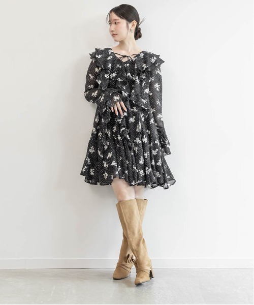 RANDA(ランダ)の「ラッフルフリルミニワンピース(ワンピース・レディース・ピンク/アイボリー/ブラック・1/0)」の12枚目の写真