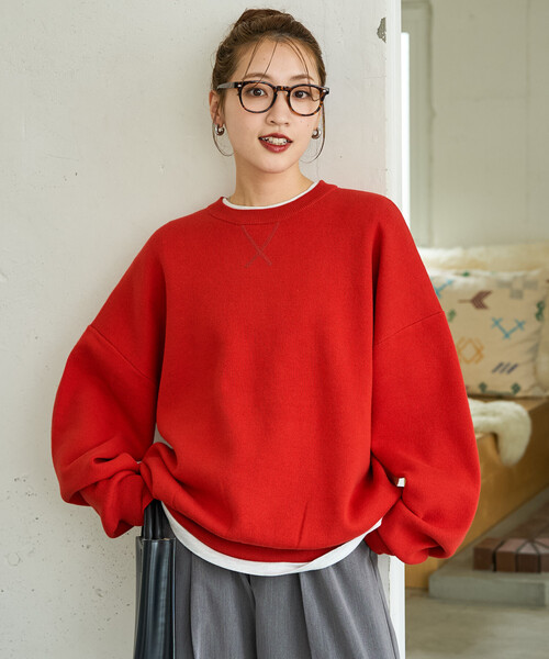 FREAK'S STORE（フリークスストア）の「限定展開　<選べる着丈>カラー スウェットライク ニット プルオーバー（ニット/セーター・レディース・レッド/ピンク/ナチュラル/ダークブラウン/ブラック/イエロー/ネイビー/グリーン/サックスブルー/ライトグレー/チャコールグレー・MEDIUM/SMALL）」の11枚目の写真
