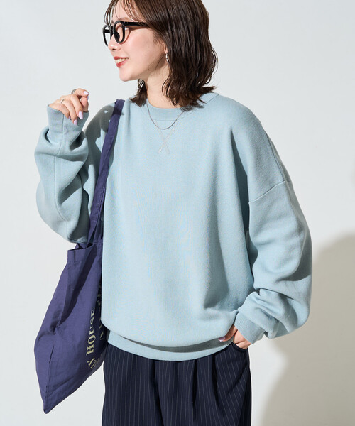 FREAK'S STORE（フリークスストア）の「限定展開　<選べる着丈>カラー スウェットライク ニット プルオーバー（ニット/セーター・レディース・レッド/ピンク/ナチュラル/ダークブラウン/ブラック/イエロー/ネイビー/グリーン/サックスブルー/ライトグレー/チャコールグレー・MEDIUM/SMALL）」の8枚目の写真