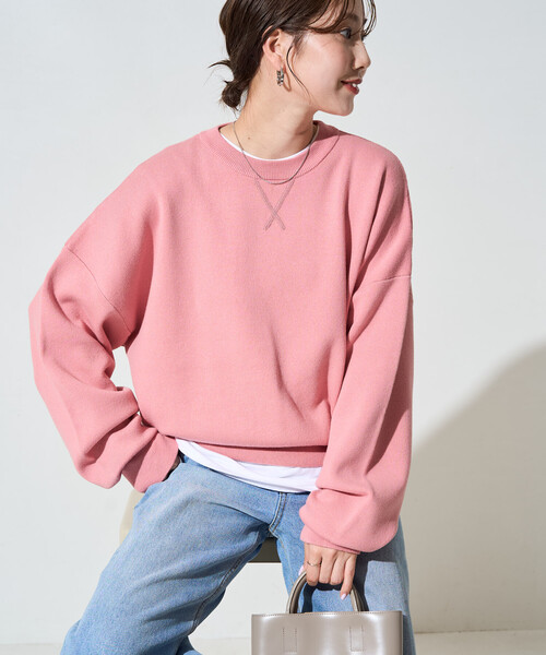 FREAK'S STORE（フリークスストア）の「限定展開　<選べる着丈>カラー スウェットライク ニット プルオーバー（ニット/セーター・レディース・レッド/ピンク/ナチュラル/ダークブラウン/ブラック/イエロー/ネイビー/グリーン/サックスブルー/ライトグレー/チャコールグレー・MEDIUM/SMALL）」の10枚目の写真