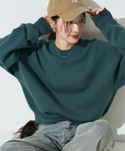 FREAK'S STORE（フリークスストア）の「限定展開　<選べる着丈>カラー スウェットライク ニット プルオーバー（ニット/セーター・レディース・レッド/ピンク/ナチュラル/ダークブラウン/ブラック/イエロー/ネイビー/グリーン/サックスブルー/ライトグレー/チャコールグレー・MEDIUM/SMALL）」の7枚目の写真