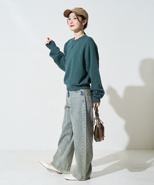 FREAK'S STORE（フリークスストア）の「限定展開　<選べる着丈>カラー スウェットライク ニット プルオーバー（ニット/セーター・レディース・レッド/ピンク/ナチュラル/ダークブラウン/ブラック/イエロー/ネイビー/グリーン/サックスブルー/ライトグレー/チャコールグレー・MEDIUM/SMALL）」の21枚目の写真