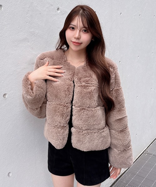 NOMAE(ノーマエ)の「パネルファージャケット(テーラードジャケット・レディース・ベージュ/アイボリー/ピンク/ブラック・FREE)」の2枚目の写真