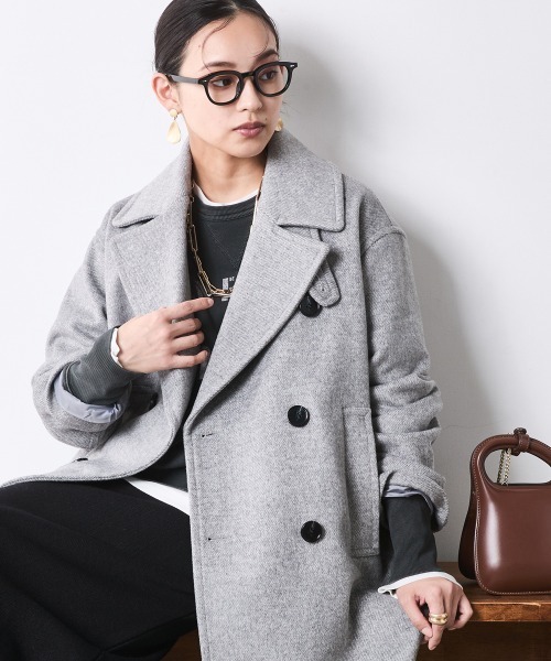 CHIC STYLE(シックスタイル)の「ウール混ピーコート<大きいサイズ有>シックスタイル(ダッフルコート・レディース・グレー/ブラック・L/5L/3L/4L/LL/M)」の1枚目の写真