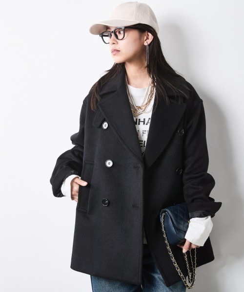 CHIC STYLE(シックスタイル)の「ウール混ピーコート<大きいサイズ有>シックスタイル(ダッフルコート・レディース・グレー/ブラック・L/5L/3L/4L/LL/M)」の2枚目の写真