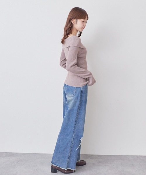archives(アルシーヴ)の「【ONかわ】フロントボタンオーバーカラーオフショルニットPO(ニット/セーター・レディース・ブラック/ピンクベージュ/グレー/アイボリー・MEDIUM)」の14枚目の写真