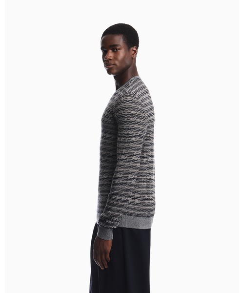 EMPORIO ARMANI（エンポリオアルマーニ）の「【エンポリオ アルマーニ】CAPSULE SIGNATURE セーター バージンウール ジャカード（ニット/セーター・メンズ・ネイビー系1・LARGE/SMALL/MEDIUM/X-LARGE/X-SMALL）」の3枚目の写真