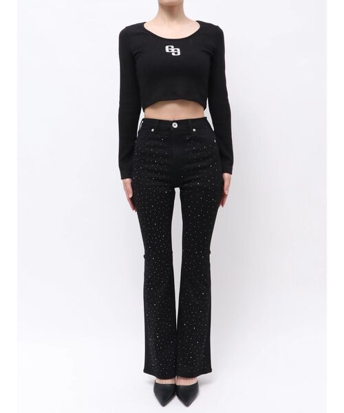 GYDA(ジェイダ)の「ハイウエストbijouワンウォッシュフレアパンツ(デニムパンツ・レディース・ブラック・MEDIUM/SMALL/X-SMALL/XX-SMALL)」の5枚目の写真
