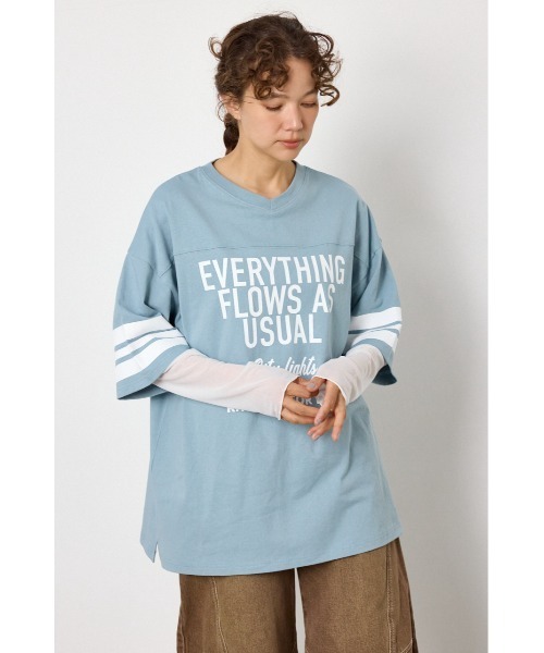 RODEO CROWNS WIDE BOWL(ロデオクラウンズワイドボウル)の「チュールレイヤードトップス(Tシャツ/カットソー・レディース・ブルー/ブラック/ホワイト・FREE)」の1枚目の写真