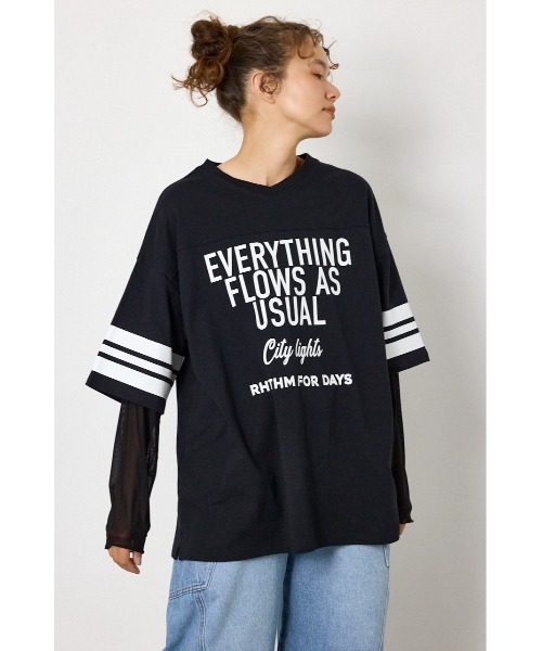 RODEO CROWNS WIDE BOWL(ロデオクラウンズワイドボウル)の「チュールレイヤードトップス(Tシャツ/カットソー・レディース・ブルー/ブラック/ホワイト・FREE)」の3枚目の写真