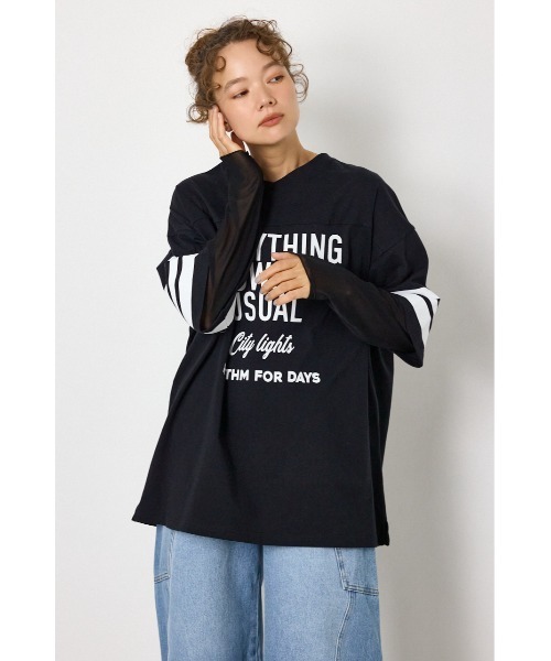 RODEO CROWNS WIDE BOWL(ロデオクラウンズワイドボウル)の「チュールレイヤードトップス(Tシャツ/カットソー・レディース・ブルー/ブラック/ホワイト・FREE)」の4枚目の写真