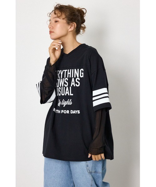 RODEO CROWNS WIDE BOWL(ロデオクラウンズワイドボウル)の「チュールレイヤードトップス(Tシャツ/カットソー・レディース・ブルー/ブラック/ホワイト・FREE)」の5枚目の写真