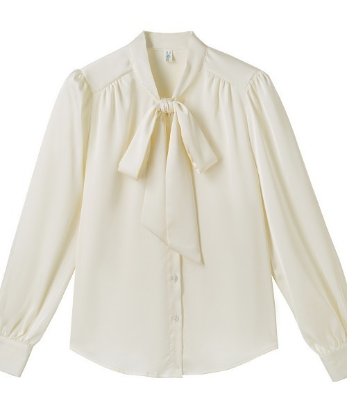 LUCPY(ラクピー)の「ボウタイギャザーブラウス(シャツ/ブラウス・レディース・ホワイト・MEDIUM/LARGE/X-LARGE/SMALL)」の1枚目の写真