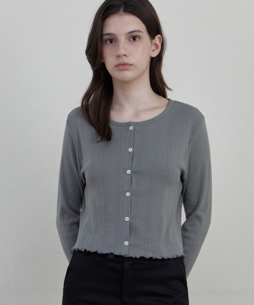 WEDNESDAYOASISFORWOMEN（ウェンズデー オアシス フォー ウーマン）の「[MUSINSA EDITION X セニ] ソフトウェーブ ロングスリーブ カーディガン_ASH CHARCOAL（カーディガン/ボレロ・レディース・チャコールアッシュ・FREE）」の5枚目の写真