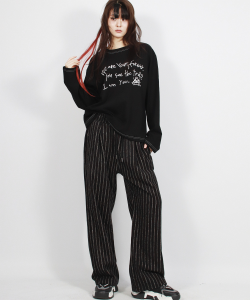 DEMARC(ドゥマーク)の「ヴィンテージストライプ ストレートフィット セミワイドパンツ ブラック(スラックス・レディース・その他・MEDIUM/LARGE)」の1枚目の写真