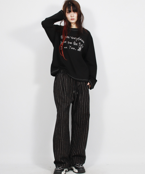 DEMARC(ドゥマーク)の「ヴィンテージストライプ ストレートフィット セミワイドパンツ ブラック(スラックス・レディース・その他・MEDIUM/LARGE)」の2枚目の写真