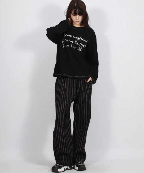 DEMARC(ドゥマーク)の「ヴィンテージストライプ ストレートフィット セミワイドパンツ ブラック(スラックス・レディース・その他・MEDIUM/LARGE)」の3枚目の写真