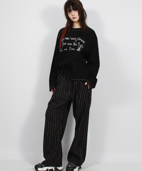 DEMARC(ドゥマーク)の「ヴィンテージストライプ ストレートフィット セミワイドパンツ ブラック(スラックス・レディース・その他・MEDIUM/LARGE)」の5枚目の写真