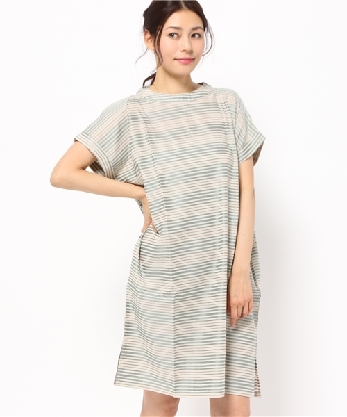 LBC(エルビーシー)の「リネンコットン変形ボーダーワンピース (ワンピース・レディース・ネイビー/オフホワイト/ダークブルー・LARGE/MEDIUM)」の1枚目の写真
