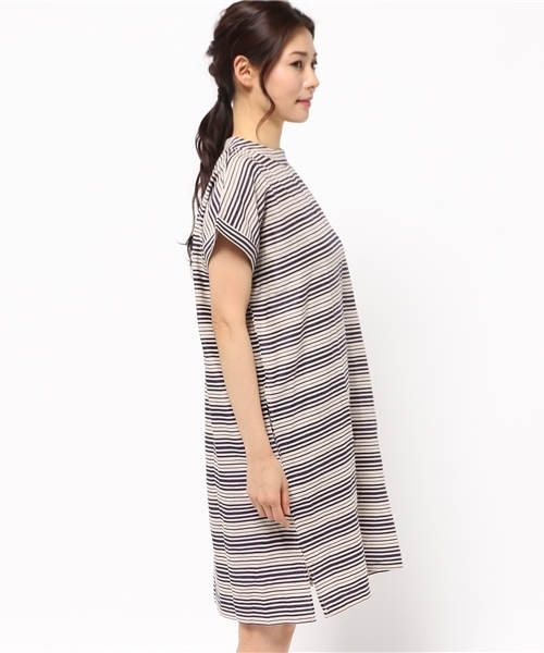 LBC(エルビーシー)の「リネンコットン変形ボーダーワンピース (ワンピース・レディース・ネイビー/オフホワイト/ダークブルー・LARGE/MEDIUM)」の5枚目の写真