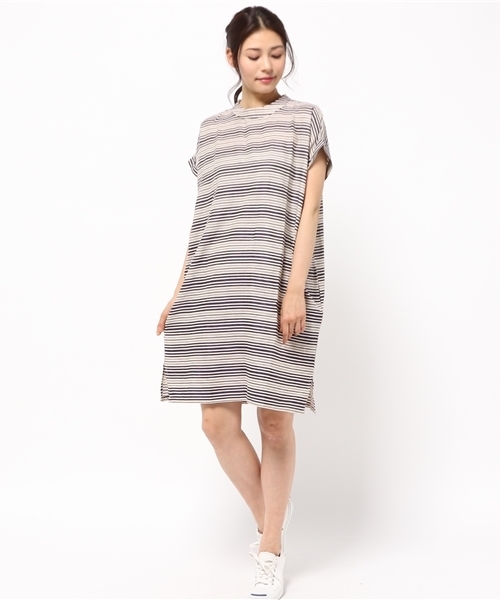 LBC(エルビーシー)の「リネンコットン変形ボーダーワンピース (ワンピース・レディース・ネイビー/オフホワイト/ダークブルー・LARGE/MEDIUM)」の7枚目の写真