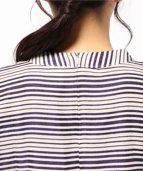 LBC(エルビーシー)の「リネンコットン変形ボーダーワンピース (ワンピース・レディース・ネイビー/オフホワイト/ダークブルー・LARGE/MEDIUM)」の10枚目の写真