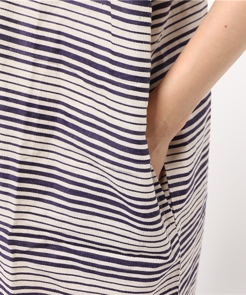 LBC(エルビーシー)の「リネンコットン変形ボーダーワンピース (ワンピース・レディース・ネイビー/オフホワイト/ダークブルー・LARGE/MEDIUM)」の12枚目の写真