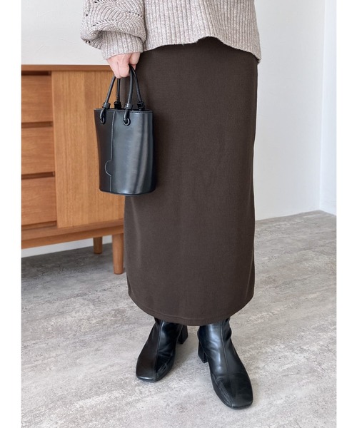 reca(レカ)の「パンツ派にオススメしたい!楽ちん、ウエストゴムリブタイトスカート(スカート・レディース・ダークグレー/ライトグレー/ブラック/マスタード/ネイビー/ボルドー/ダークグリーン/アイボリー/ベージュ/カーキ/グレー系その他/ブラウン系その他/オレンジ系/ブラウン・S/M/MT)」の7枚目の写真