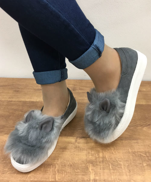 Noubel Voug Relax（ヌーベルヴォーグリラックス）の「Noubel Voug Relax（ヌーベルヴォーグリラックス）/ねこ耳ファーデザインシューズ（スニーカー・レディース・グレー/アイボリー/ブラック/ベージュ/レオパード・L/M/LL/S）」の3枚目の写真