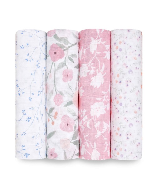 aden + anais (エイデンアンドアネイ)の「スワドル 4枚入り(おくるみ・キッズ・桜/スモークピンク/ベビーピンク/ダークパープル/パープル/サーモンピンク/コーラルピンク/ピンク系その他2/ピンク系その他3/ピンク系その他4/レッド系その他/ブルー/ライトブルーグレー/ピンク系その他5/ブルー系その他4/ホワイト系その他/サファリグリーン/レッド/イエロー/ライトイエロー/ブルー系その他/ピンク系その他/ホワイト系その他2/ホワイト×レッド/ホワイト×グレー/ピンク・FREE)」の1枚目の写真