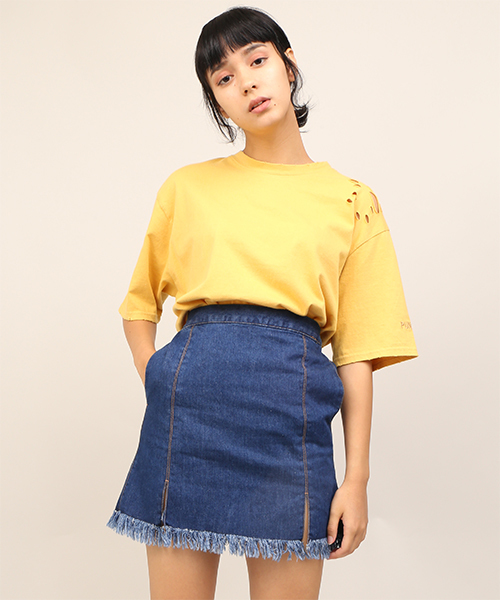 Punyus プニュズ の フリンジデニムミニスカート デニムスカート