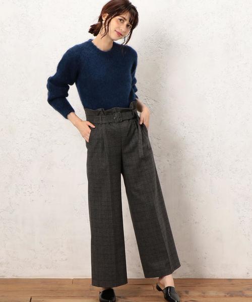 green label relaxing(グリーンレーベルリラクシング)の「KC T/R チェック ベルトツキ タック ワイドパンツ(その他パンツ・レディース・グレー・36/38)」の5枚目の写真