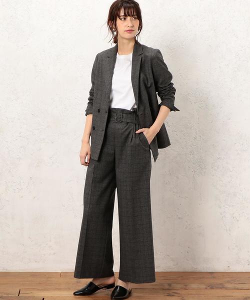 green label relaxing(グリーンレーベルリラクシング)の「KC T/R チェック ベルトツキ タック ワイドパンツ(その他パンツ・レディース・グレー・36/38)」の7枚目の写真