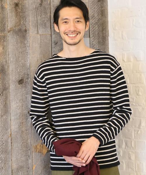 coen（コーエン）の「【手洗い可】ラムウールブレンドボーダーウォッシャブルボートネックニット（ニット/セーター・メンズ・ブラック/グレー/オフホワイト・SMALL/MEDIUM/LARGE/X-LARGE）」の3枚目の写真