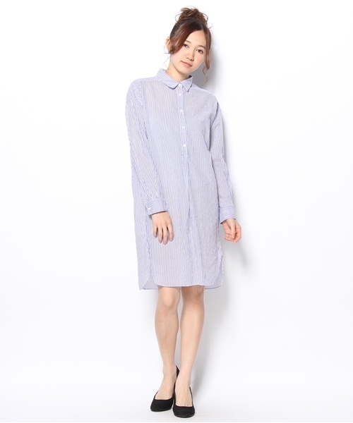 JOURNAL STANDARD relume(ジャーナルスタンダード レリューム)の「ローンシャンブレー ストライプワンピース(ワンピース・レディース・ホワイト/クリアブルー/ホワイト×ホワイト/ブルー系その他/コバルトブルー・FREE)」の4枚目の写真