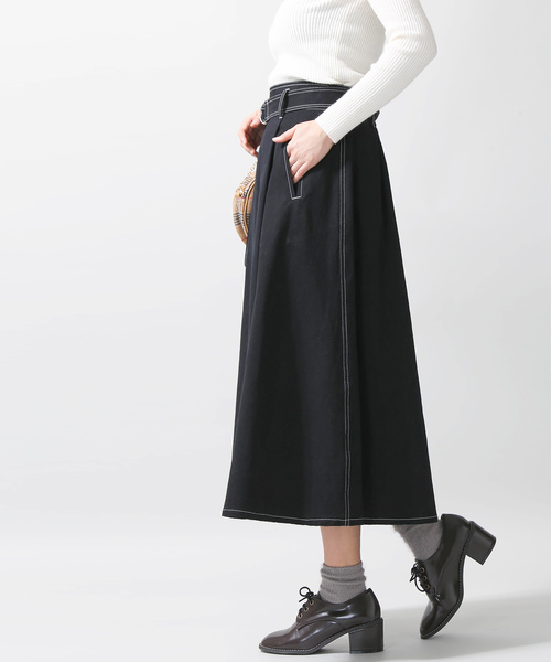 WEGO(ウィゴー)の「WEGO/コントラストステッチツイルフレアスカート(スカート・レディース・ブラック/ベージュ・FREE)」の3枚目の写真