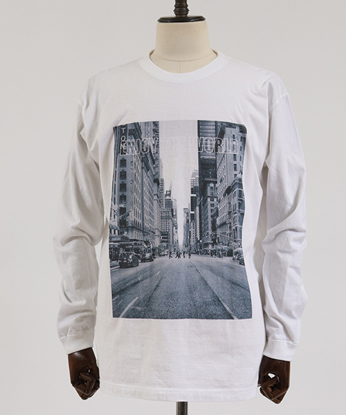 Jih Nunc（ジーヌンク）の「mlt2475-ロングスリーブプリントTシャツ -ENJOY THE WORLD-（Tシャツ/カットソー・メンズ・ホワイト/ブラック・M/L）」の9枚目の写真