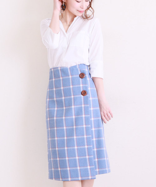 ブルーチェックのタイトスカート スカート Sawa A La Mode サワ