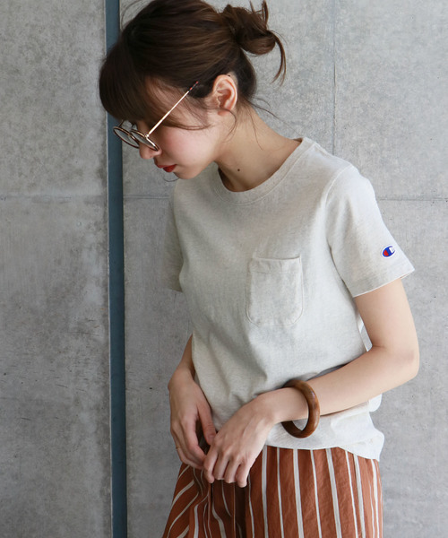 Champion（チャンピオン）の「【Champion】POCKET T-SHIRT（Tシャツ/カットソー・レディース・ホワイト/ブラック/グレー/ネイビー/バイオレット/オートミール/ベージュ/ピンク・M/L）」の5枚目の写真