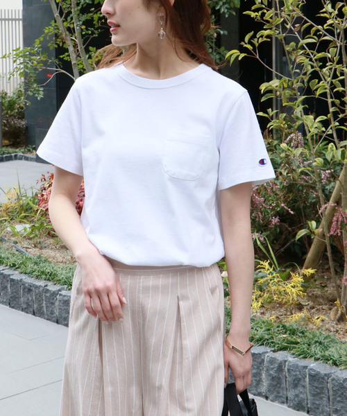 Champion（チャンピオン）の「【Champion】POCKET T-SHIRT（Tシャツ/カットソー・レディース・ホワイト/ブラック/グレー/ネイビー/バイオレット/オートミール/ベージュ/ピンク・M/L）」の2枚目の写真