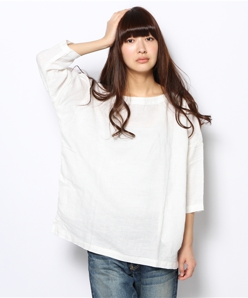 BEAMS BOY(ビームスボーイ)の「○BEAMS BOY / リネン バスクシャツ 7分袖(シャツ/ブラウス・レディース・ホワイト/グレー/ネイビー・ONE SIZE)」の1枚目の写真