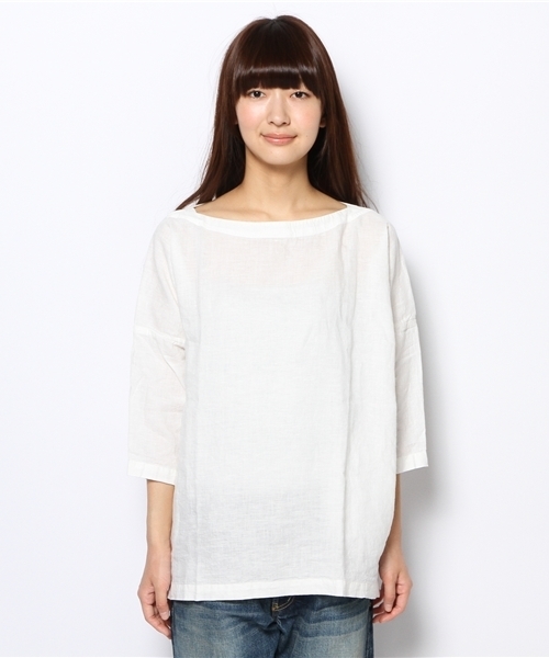 BEAMS BOY(ビームスボーイ)の「○BEAMS BOY / リネン バスクシャツ 7分袖(シャツ/ブラウス・レディース・ホワイト/グレー/ネイビー・ONE SIZE)」の4枚目の写真