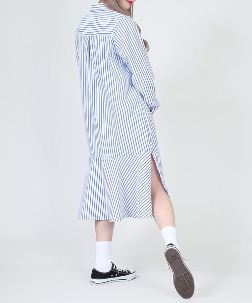 DING（ディング）の「DING/ストライプシャツワンピ－ス（シャツワンピース・レディース・ブラック系その他/ブルー系その他・FREE）」の10枚目の写真